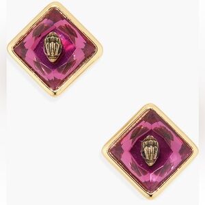 NWT Kurt Geiger London Gold Iridescent Stud Earrings limited pink velvet pouch